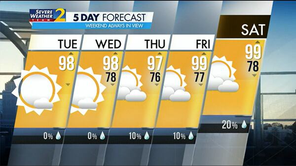 Five-day forecast for Aug. 22, 2023.