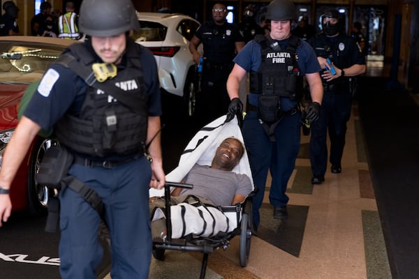 Officers from various agencies train for active shooter incidents at the Fox Theatre in Atlanta on Wednesday, June 22, 2022. (Arvin Temkar / arvin.temkar@ajc.com)