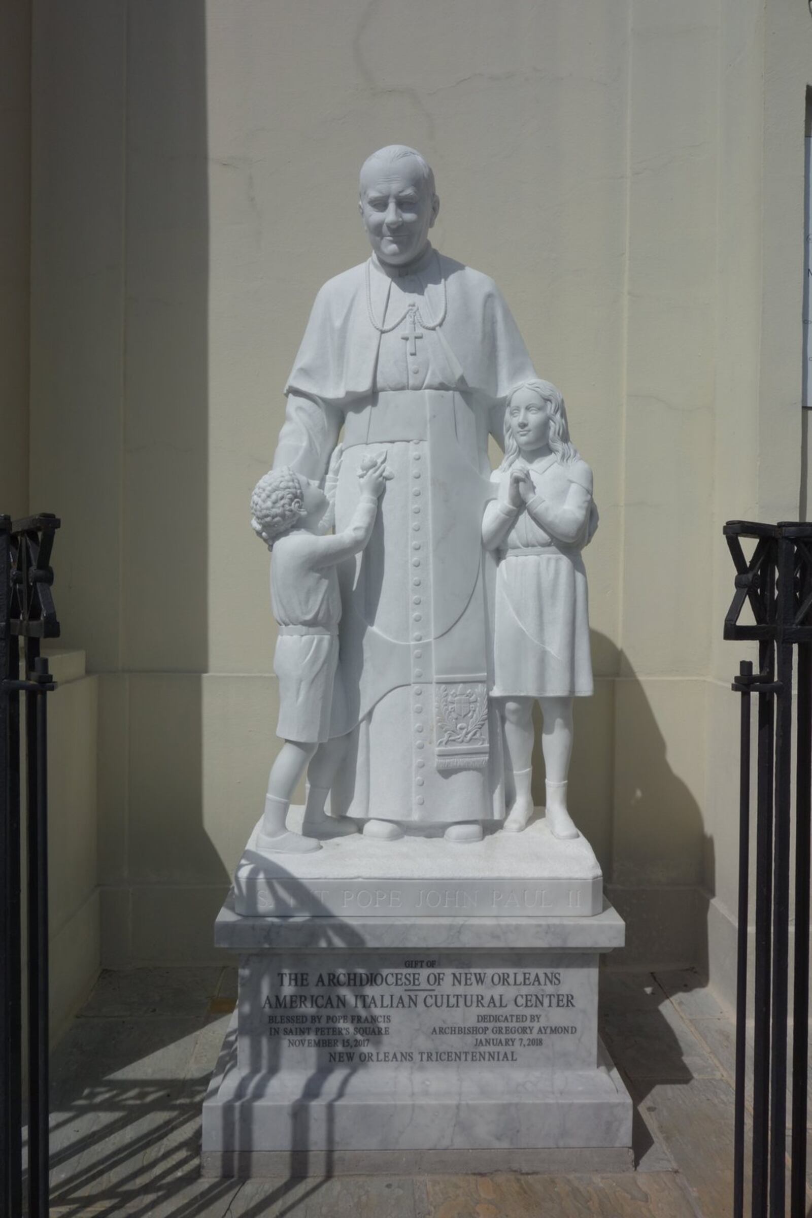 This marble statue of St. John Paul II was erected in front of St. Louis Cathedral to commemorate New Orleans’ 300-year-old ties with the Catholic Church. CONTRIBUTED BY WESLEY K.H. TEO