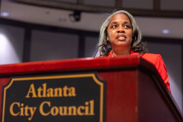 LaChandra Burks, interim COO of Atlanta’s Department of Watershed Management, updates the city council about the city’s water failure during a council meeting at City Hall in Atlanta on Monday, June 3, 2024. The water crisis has reached its fourth day following the breakage of several pipes. (Arvin Temkar / AJC)