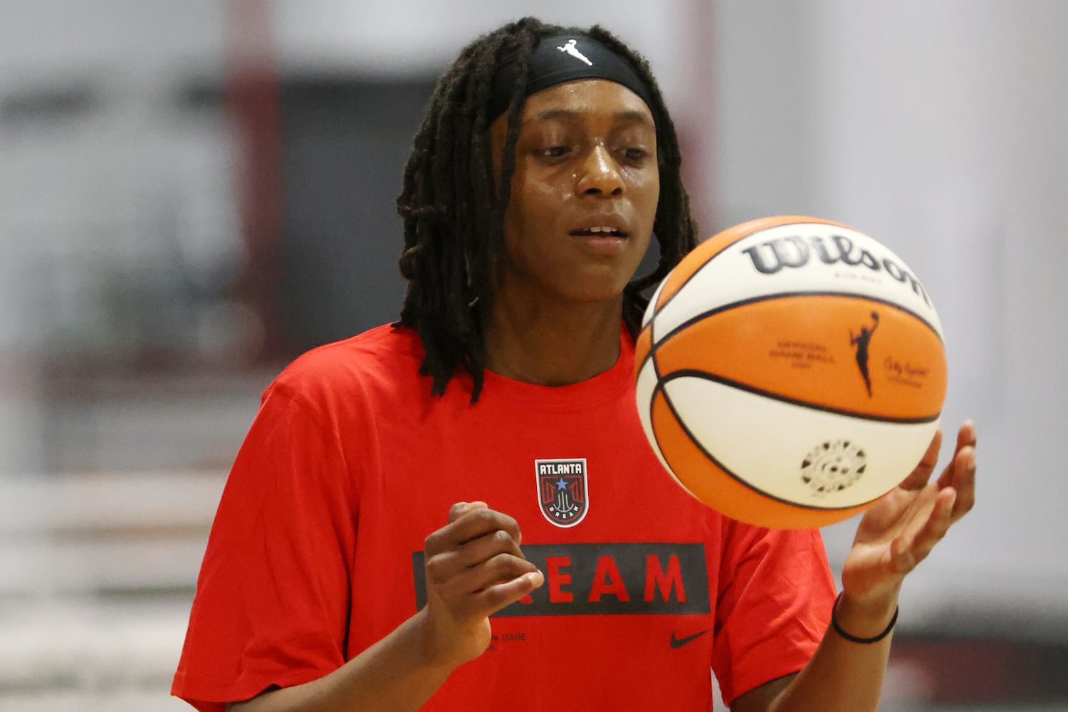 Atlanta Dream guard Que Morrison maneuvers the basketball during a session at the Atlanta Dream training camp in Chamblee on Monday, April 18, 2022. Miguel Martinez/miguel.martinezjimenez@ajc.com