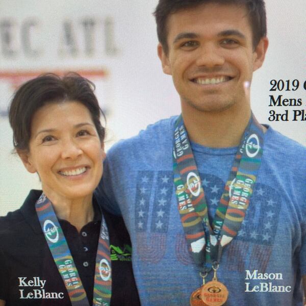 Kelly LeBlanc, left, with her son, Mason LeBlanc, after a racquetball tournament.