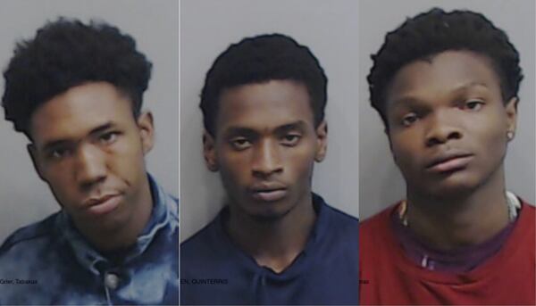 Booking photos for Tabakus Grier (left), Quinterris McQueen (center) and Clinton Thomas.