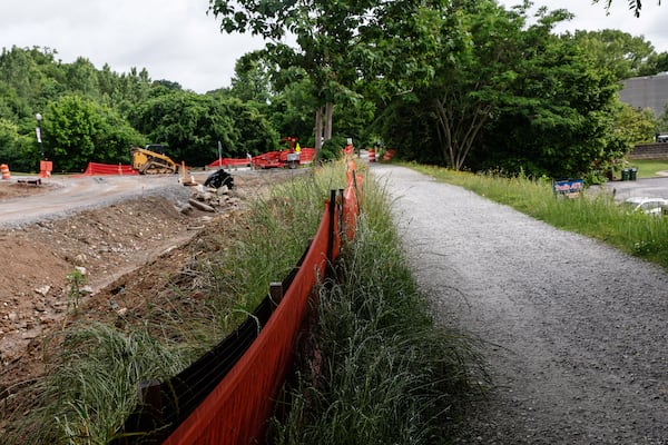 Views of Beltline construction (left) and the transit corridor (right) near the Amsterdam Walk development in Midtown shown on Friday, May 10, 2024. (Natrice Miller/ AJC)