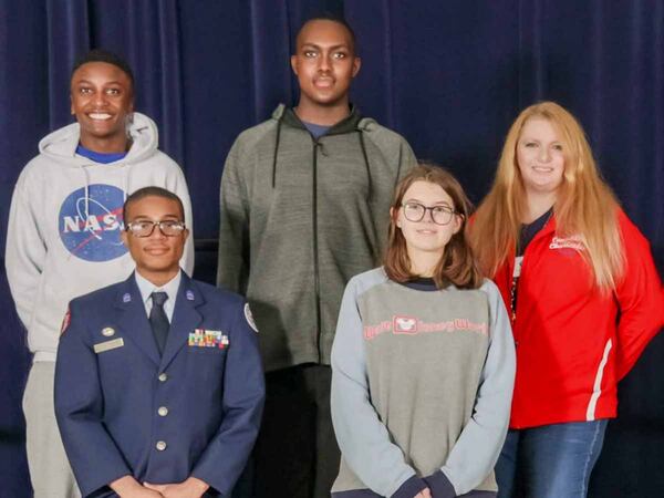 The Sandy Creek High Academic Team finished 10th overall at Georgia Regional Academic Bowl. Pictured:(L to R) are Chris Jones, Juan Smith, Jared Newson, Olivia Lohr, and coach Joy Bushong. Not pictured: Sydney Schulten, Charisma Harris, Tighler Allen, and Alek Stec.