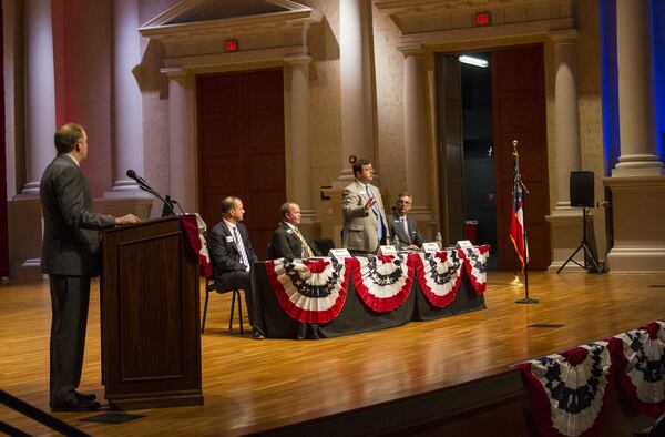 State Senator Josh McKoon speaks during the Georgia Secretary of State debate at Lassiter High School in Marietta, Georgia, on Monday, April 9, 2018. (REANN HUBER/REANN.HUBER@AJC.COM)