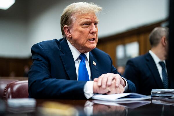 Former U.S. President Donald Trump attends his trial in the Manhattan Criminal Court. Trump is facing numerous legal woes as he campaigns for president.