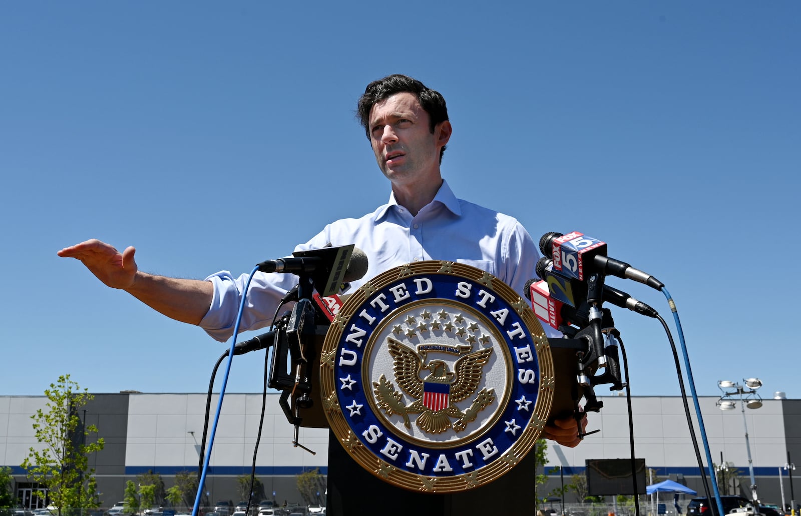 U.S. Sen. Jon Ossoff outside the Atlanta Regional Processing Facility in Palmetto late last month.