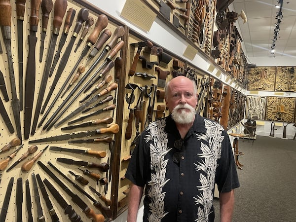 Don Dougan says he arranged the handmade implements for the "Tools of the Trades" exhibit “intuitively,” though he mentioned he studied and drew mandalas in art school. “Each panel grew out of the specific nature of the tools that were on the panel. And pairing things off in a symmetrical design was one of the easiest ways to do most of the panels,” said Dougan, a Marietta resident and gallery director at Georgia State University. (Jeremy Redmon/AJC)