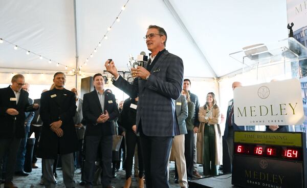 Mark Toro, principal of Toro Development Co., speaks during a ceremonial groundbreaking event at the site of the Medley mixed-use development on Wednesday, Jan. 15, 2025, in Johns Creek. (Hyosub Shin/AJC)