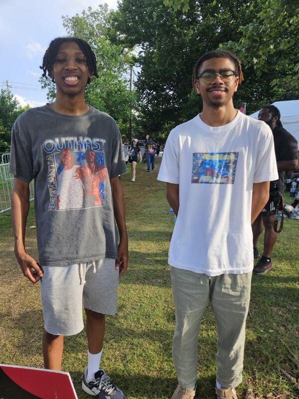 OutKast fans attend Andre 3000's live performance at the Atlanta Jazz Festival on May 27, 2024, in Piedmont Park.