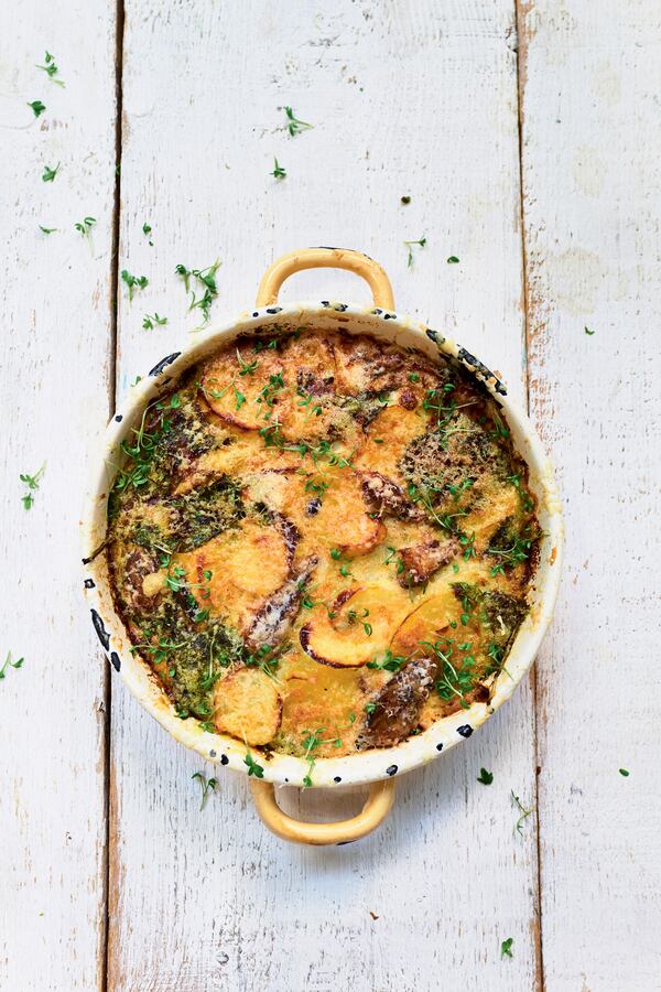 Mackerel and Potato Frittata from “The Tinned Fish Cookbook: Easy-to-Make Meals from Ocean to Plate” by Bart van Olphen (The Experiment, 2020).
(Courtesy of The Experiment/David Loftus)