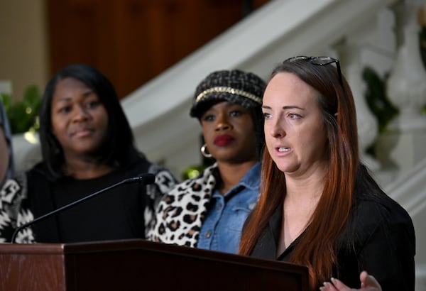 Madelyne Reece, resident of Rockdale County, speaks during a press conference to announce Rockdale County’s admission to the Chemically Impacted Communities Coalition at the Georgia State Capitol, Tuesday, December 3, 2024, in Atlanta. (Hyosub Shin / AJC)