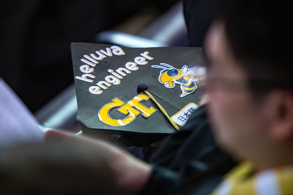 Georgia Tech held graduation at McCamish Pavilion for students receiving master's degrees in the College of Computing and bachelor's degrees in mechanical engineering on May 4, 2024. The College of Computing has restricted staff and faculty hiring to start dates of July 2026 or later. (Jenni Girtman for The Atlanta Journal-Constitution)