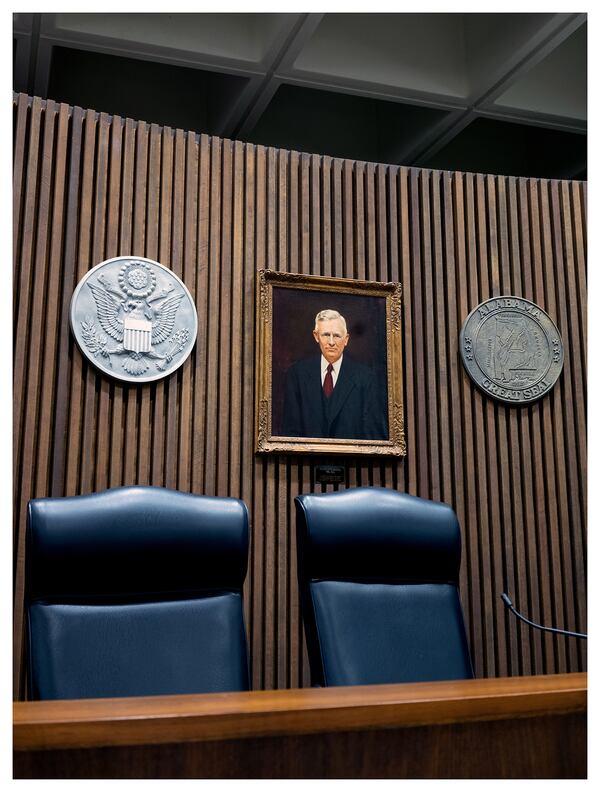 Courtney McClellan's "University of Alabama School of Law (Judge’s Bench, Seal and Portrait)" (2020) digital print, on view at the Museum of Contemporary Art of Georgia
Courtesy of the Museum of Contemporary Art of Georgia