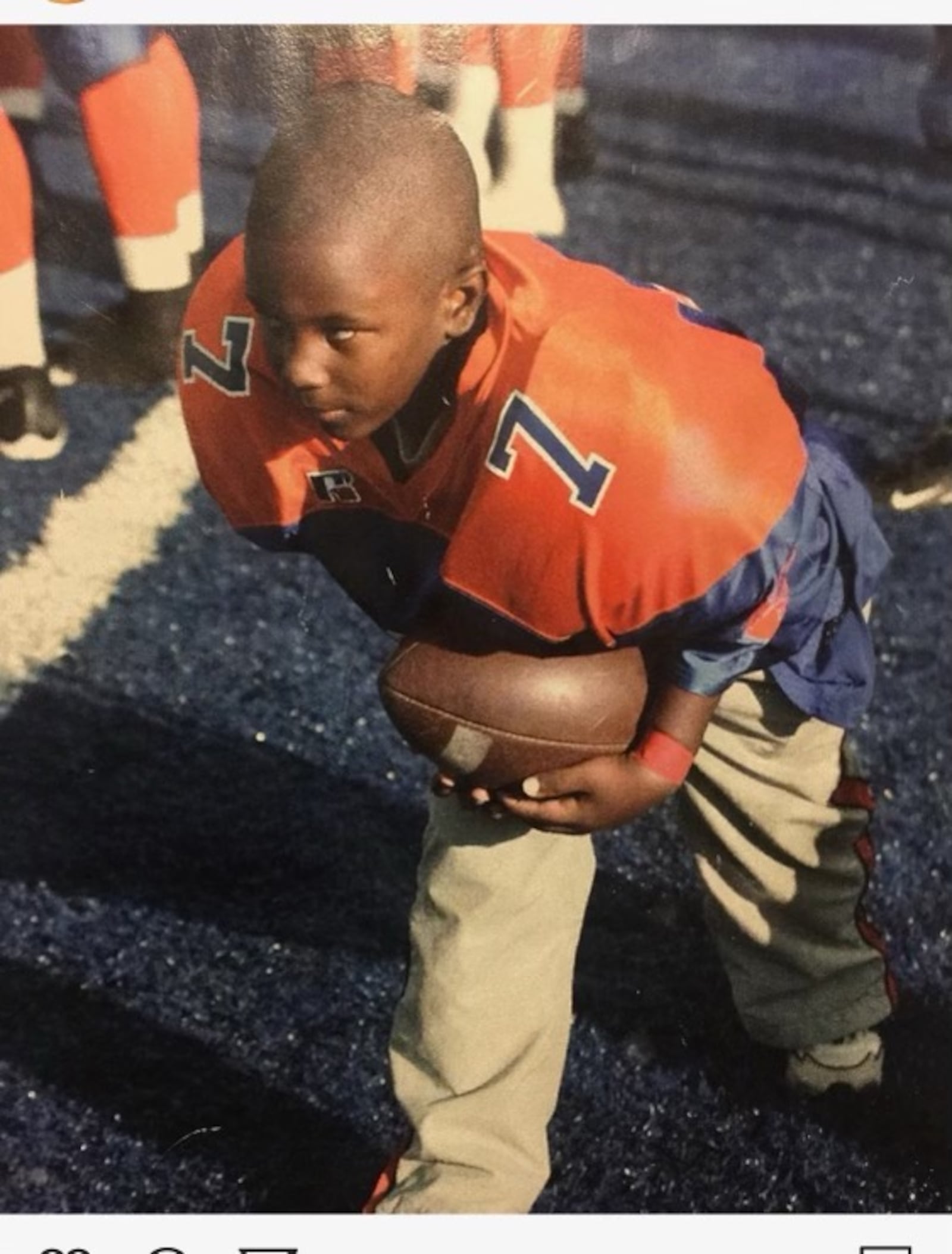 A childhood photo of Georgia Tech linebacker Ayinde Eley when his father Donald Hill-Eley was coach at Morgan State in Baltimore. (Photo courtesy Donald Hill-Eley)