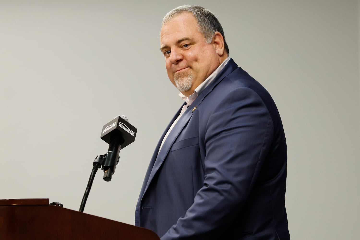 Atlanta United CEO/President Garth Lagerwey smiles after being introduced Tuesday in Atlanta. (Miguel Martinez / miguel.martinezjimenez@ajc.com)