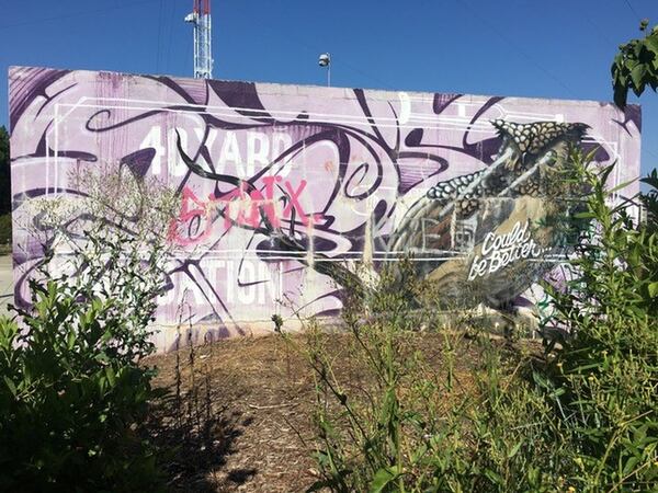 This is the longtime Atlanta Beltline skatepark mural by a skater/artist named Nev that was painted over by Linda Mitchell, causing a street art dispute. 