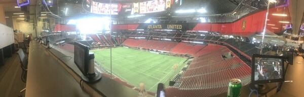 An empty Mercedes-Benz Stadium.