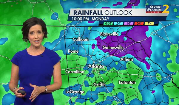 Channel 2 Action News meteorologist Jennifer Lopez expects higher rainfall totals in northeast Georgia by the Labord Day evening hours.