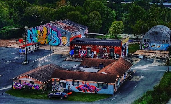 An aerial view of Triangle Arts Macon shows the the massive four acre creative space located in the Tybee neighborhood. (Courtesy Triangle Arts Macon)