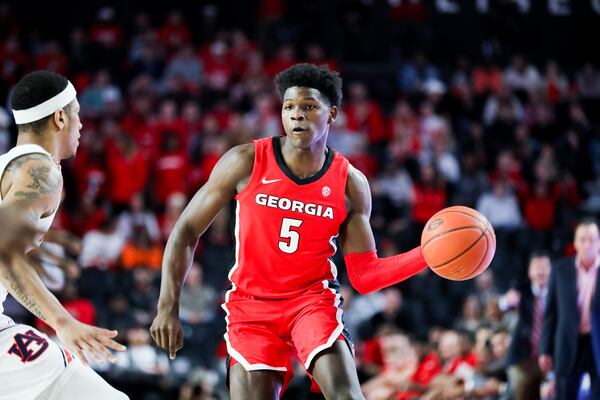 Georgia basketball player Anthony Edwards (5) during a game against Auburn at Stegeman Coliseum in Athens, Ga., on Wed., Feb. 19, 2020. (Photo by Tony Walsh)