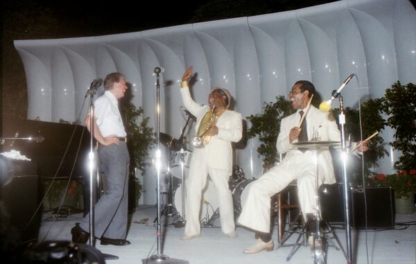 Jimmy Carter was also a huge fan of jazz music. He's seen here with Dizzy Gillespie (center) and Max Roach. Courtesy of Carter Presidential  Library