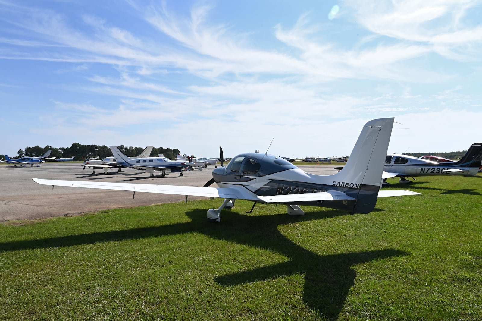 Many airplanes are parked at Athens Ben Epps Airport on UGA's home game against Auburn, Saturday, October 5, 2024. (Hyosub Shin / AJC) 