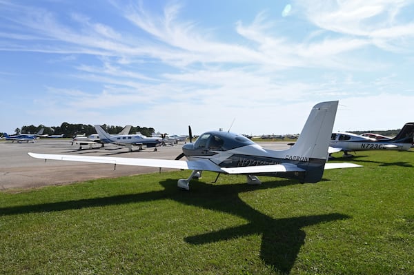 Many airplanes are parked at Athens Ben Epps Airport on UGA's home game against Auburn, Saturday, October 5, 2024. (Hyosub Shin / AJC) 