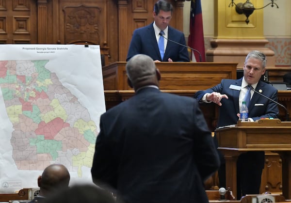 Opening statements were delivered Tuesday to mark the start of a trial that could determine whether Georgia’s political maps will be redrawn. The photo captures Sen. John Kennedy, R-Macon answering a question about political maps during a special session at the Georgia State Capitol in Atlanta on Tuesday, November 9, 2021. (Hyosub Shin/hyosub.shin@ajc.com)