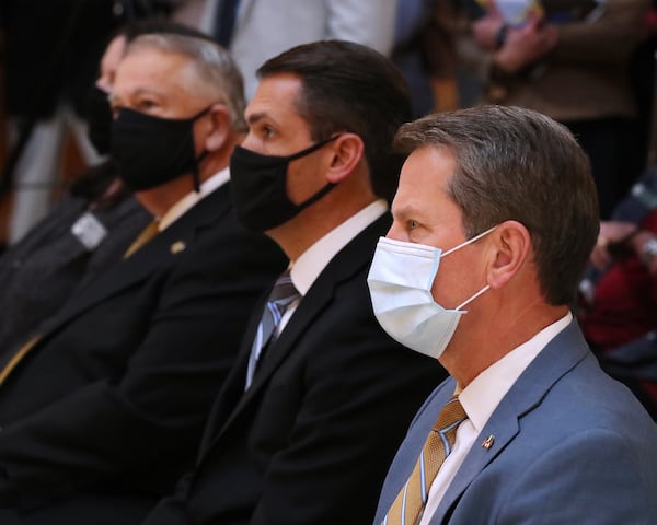 Georgia House Speaker David Ralston, from left, Lt. Lt. Gov. Geoff Duncan and Gov. Brian Kemp have not taken a public stance on a plan to allow Buckhead to break off from the rest of Atlanta. Curtis Compton / Curtis.Compton@ajc.com”