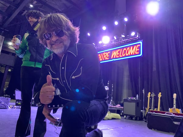 Bassist Greg Lee of Yacht Rock Revue moments after ending a concert at Cadence Amphitheatre at Chastain Park Oct. 23, 2021. RODNEY HO/rho@ajc.com