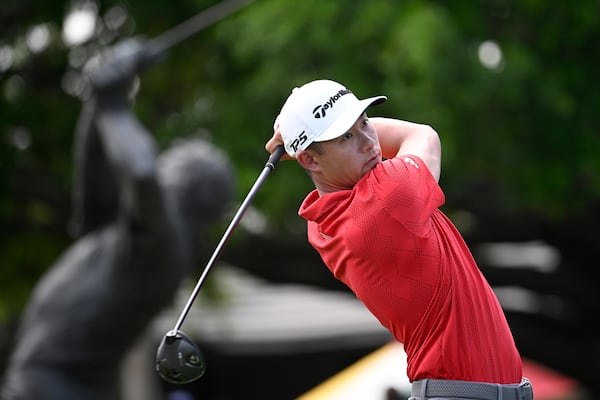 Collin Morikawa tees off on the first hole during the third round of the Arnold Palmer Invitational at Bay Hill golf tournament, Saturday, March 8, 2025, in Orlando, Fla. (AP Photo/Phelan M. Ebenhack)