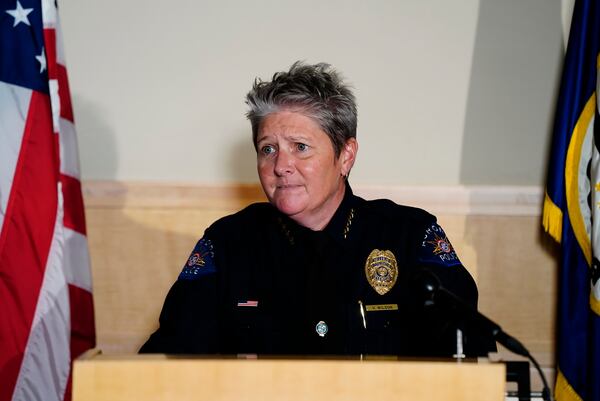 Aurora Police Department Chief Vanessa Wilson pictured in a July 3, 2020 file photo. District Attorney George Brauchler said Wilson and the department will cooperate in an investigation into officers seen handcuffing two Black girls and placing them on the ground while mistakenly suspecting they were riding in a stolen car.