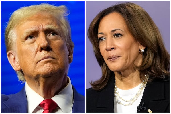 The name of former President Donald Trump appears before that of Vice President Kamala Harris on Georgia ballots.