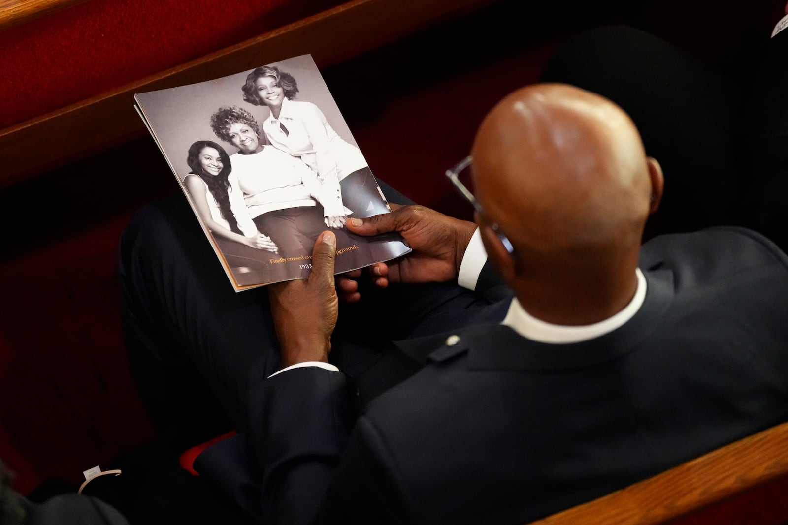 A person attends a ceremony celebrating the life for Cissy Houston on Thursday, Oct. 17, 2024, at the New Hope Baptist Church in Newark, N.J. (Photo by Charles Sykes/Invision/AP)