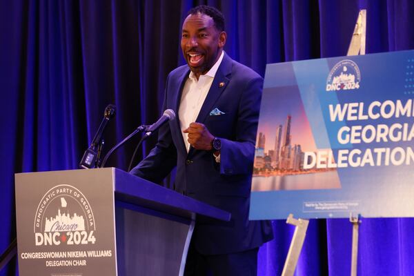 Atlanta Mayor Andre Dickens spoke to Georgia delegates attending the Democratic National Convention in Chicago.