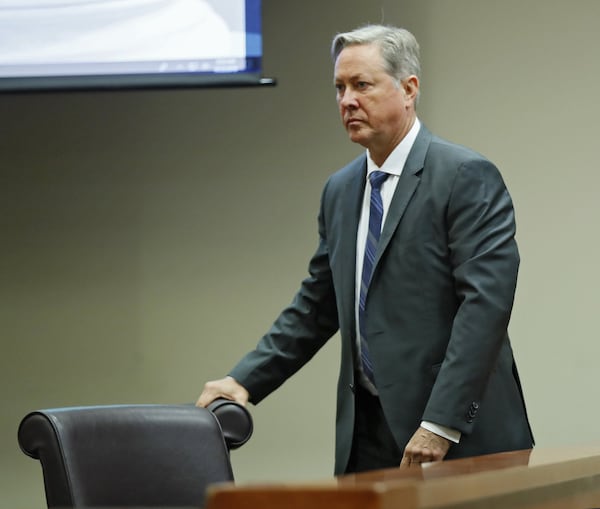 Former DeKalb County Police Officer Robert “Chip” Olsen takes his seat in a Decatur courtroom on Monday, Sept. 23, 2019, during the start of jury selection in his murder trial. Jury selection continued on Tuesday. Bob Andres / robert.andres@ajc.com