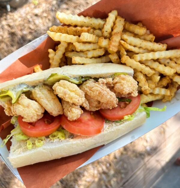 The po'boys at Message in a Bottle are served on Leidenheimer French bread from New Orleans. Courtesy of Message in a Bottle