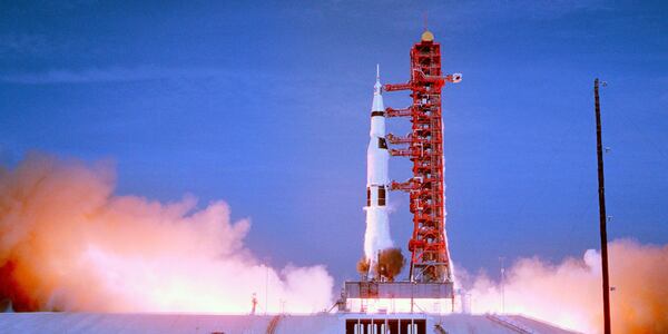 The Apollo 11 launches in 1969 in a still from the award-winning documentary “Apollo 11.” Photo credit: Neon CNN Films