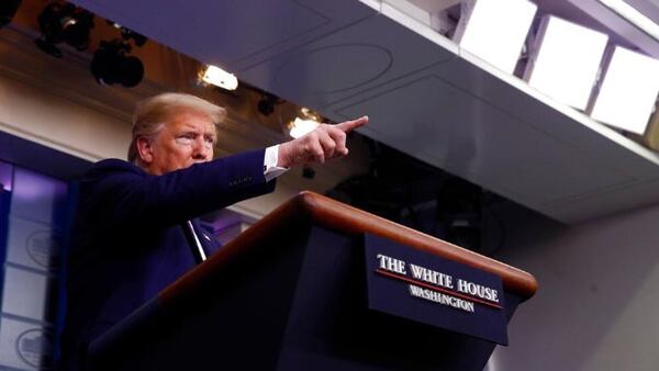 President Donald Trump takes questions during a coronavirus task force briefing at the White House, Saturday, April 4, 2020, in Washington. (AP Photo/Patrick Semansky)