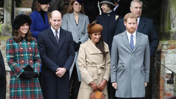 Princess Beatrice, Princess Eugenie, Princess Anne, Princess Royal, Prince Andrew, Duke of York, Prince William, Duke of Cambridge, Catherine, Duchess of Cambridge, Meghan Markle and Prince Harry attend Christmas Day Church service at Church of St Mary Magdalene on December 25, 2017 in King's Lynn, England.  (Photo by Chris Jackson/Getty Images)