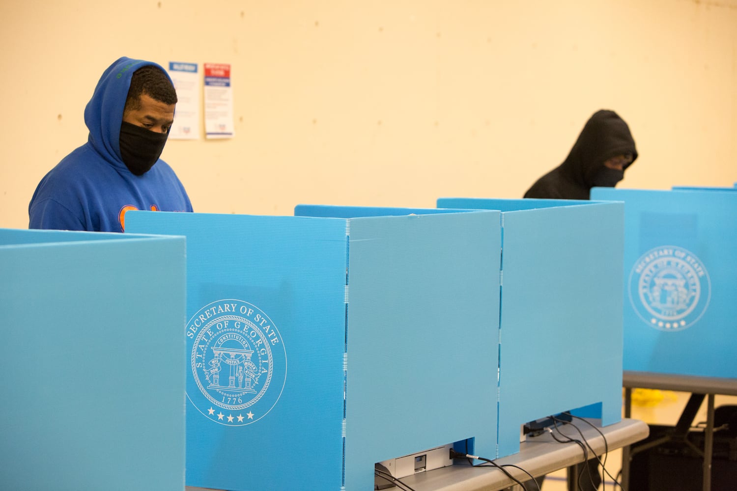 Voters cast their ballots at the Coan Park Recreation Center on election day Nov 3rd, 2020. The poll manager reported a lighter than normal turn out early in the day but had a good early voting numbers. PHIL SKINNER FOR THE ATANTA JOURNAL-CONSTITUTION