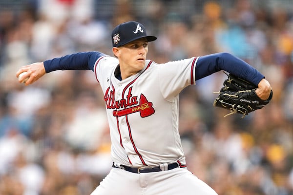 Atlanta Braves starting pitcher Kyle Wright delivers during the first inning of a baseball game against the San Diego Padres in San Diego, Friday, April 15, 2022. (AP Photo/Kyusung Gong)