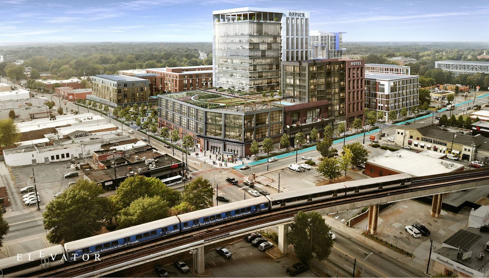 A previous rendering of a $400 million Mall West End redevelopment plan led by Atlanta-based developer Elevator City Partners before the Pruzik Group acquired the property.