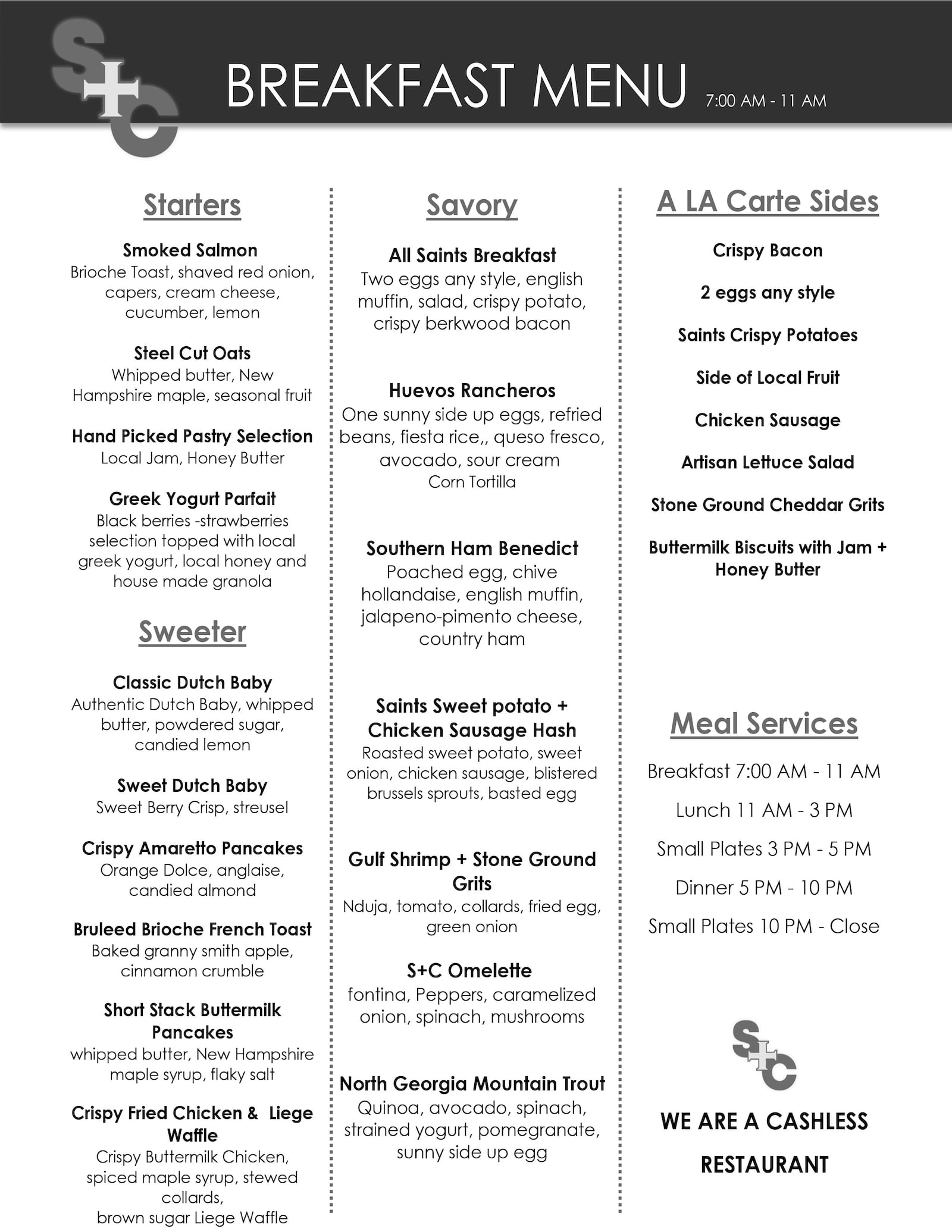 Saints + Council menu