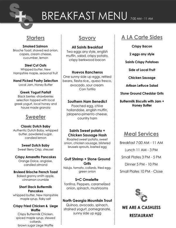 Saints + Council menu