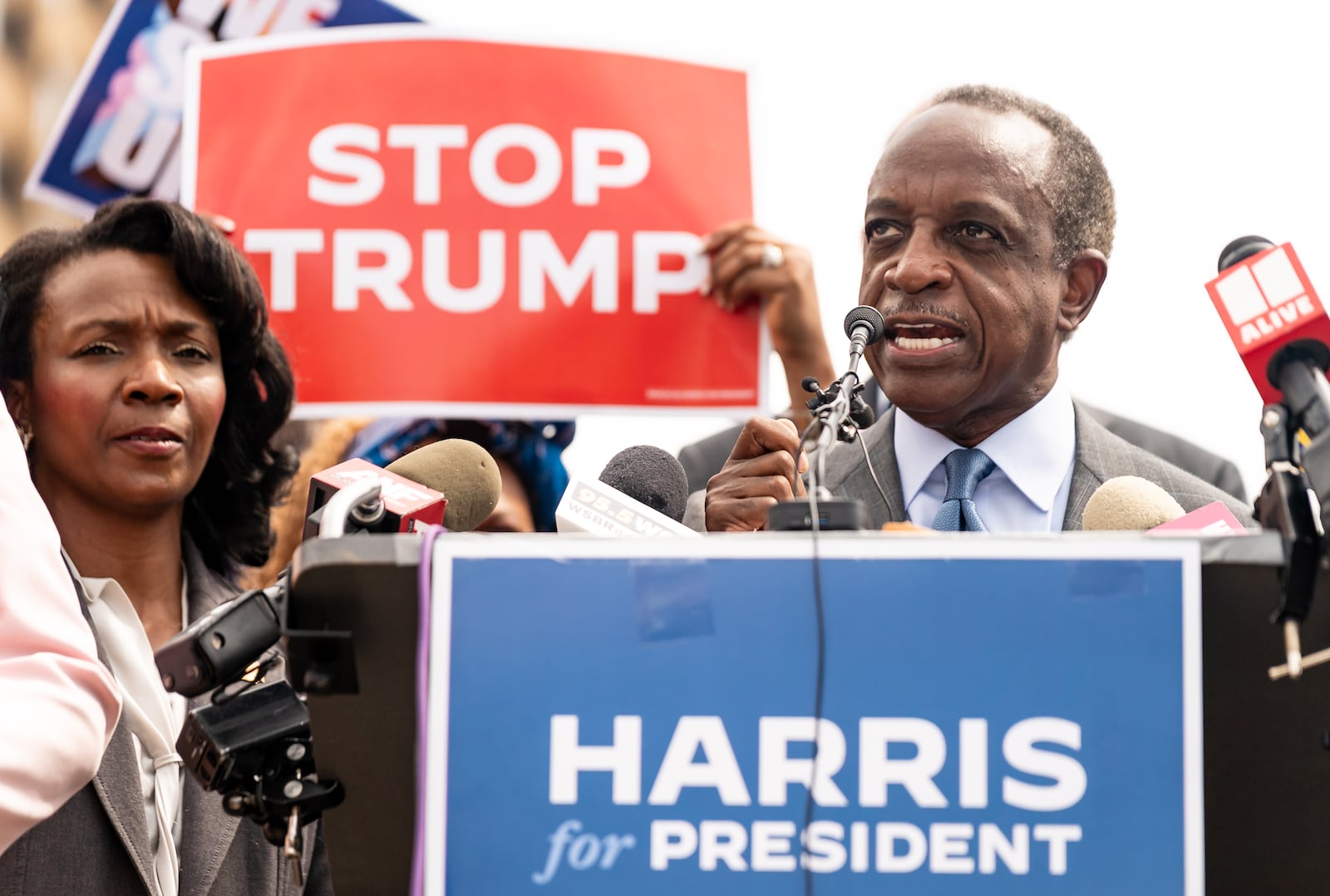 DeKalb County CEO Michael Thurmond (right) said Democrats have to "redouble their efforts" to get their voters to participate in early voting after Republicans in rural parts of Georgia have embraced the practice. (Seeger Gray/AJC 2024)