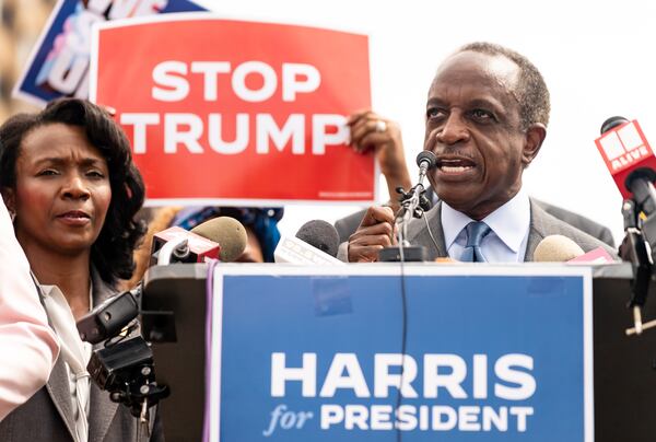 DeKalb County CEO Michael Thurmond speaks in support of Vice President Kamala Harris’ presidential campaign during a press conference at Liberty Plaza near the Georgia State Capitol in Atlanta on Wednesday, July 24, 2024. (Seeger Gray / AJC)