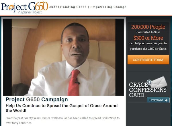 In March, Creflo Dollar's website asked for $65 million in donations for a new private jet. The webpage was quickly taken down.